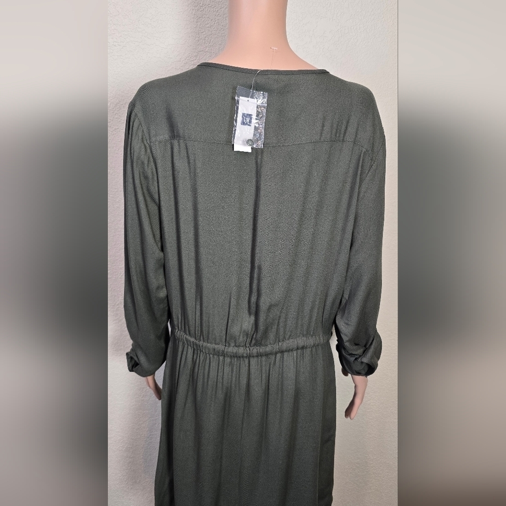 Gap Green long sleeve button up tie waist shirt dress casual Size Large - Picture 5 of 14